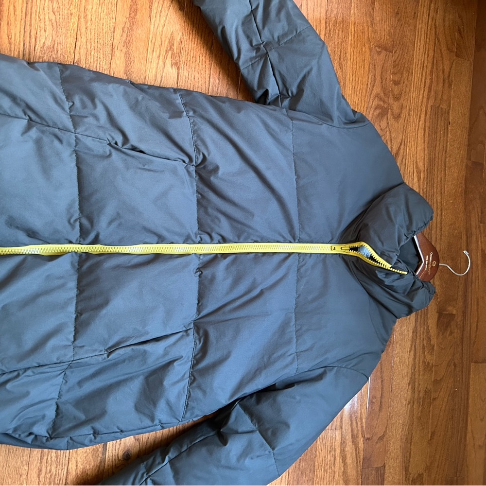 Dark Gray Puffer Jacket with Yellow Zipper
